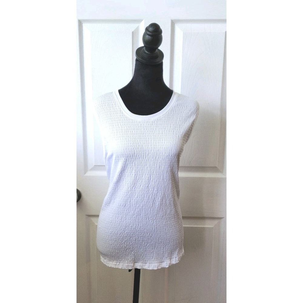 Women's Sleeveless Jewel Neck Top by Allison Daley in Poly Spandex White Size LG
